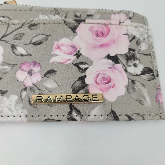 Rampage Floral Gray & Pink Card Holder Keychain ID Card Holder Zip Up Coin Purse - Picture 3 of 11